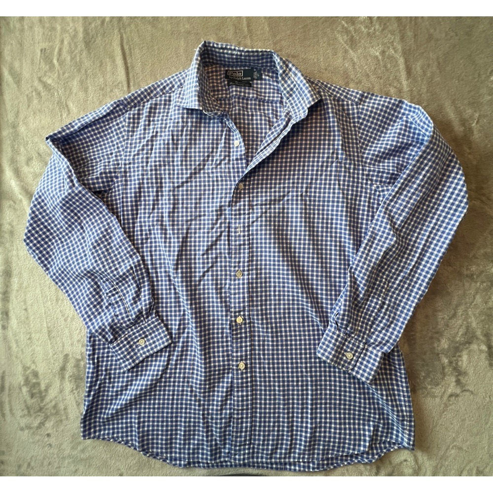Polo Ralph Lauren Button Down Shirt Mens Large Blue Gingham Westerton 100s